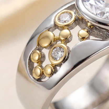 DUAL TONE ROUND STONE RING