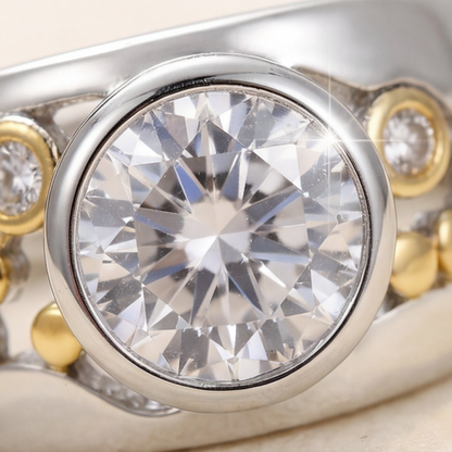 DUAL TONE ROUND STONE RING