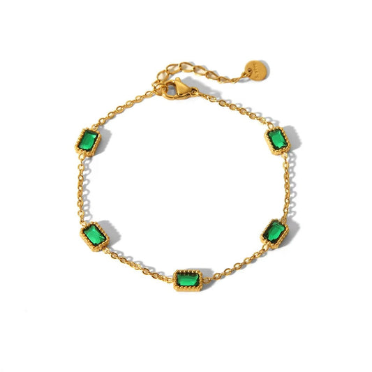 GOLD-COLOURED BRACELET WITH GREEN STONES