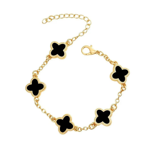 GOLD-COLOURED BRACELET WITH FOUR-LEAF CLOVER DETAIL